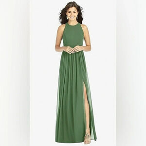 Thread by Dessy Collection SHIRRED SKIRT JEWEL NECK HALTER DRESS VINEYARD GREEN